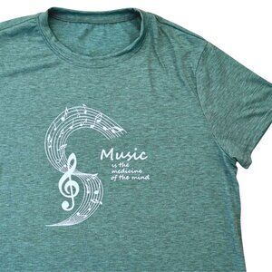 Music Quote Graphic T Shirt Womens XXL Teal Green  Blue Short Sleeve Tagless Tee